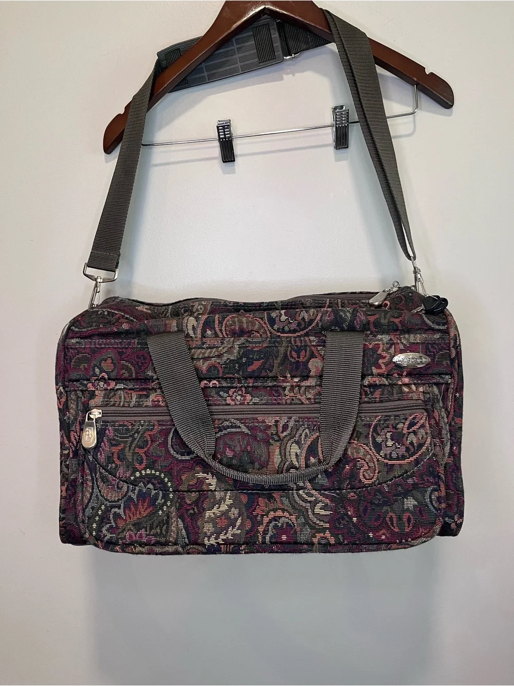 Vtg 90s Pierre Cardin Floral Tapestry Travel Carry On Shoulder Bag